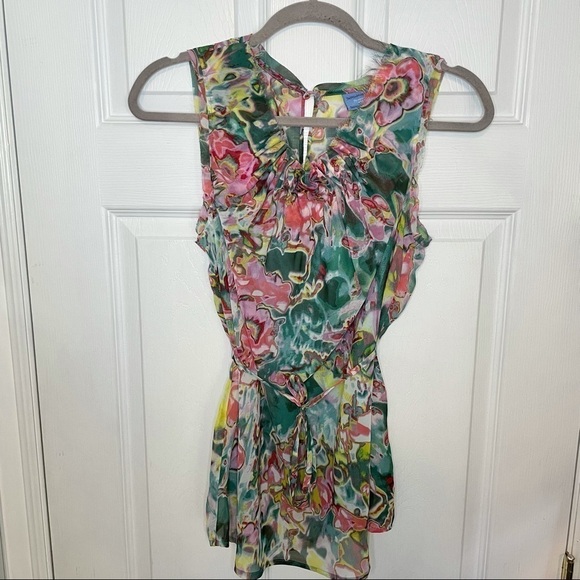 VERA Wang Simply Vera Floral watercolour Tie Top sleeveless blouse Medium - Picture 1 of 5